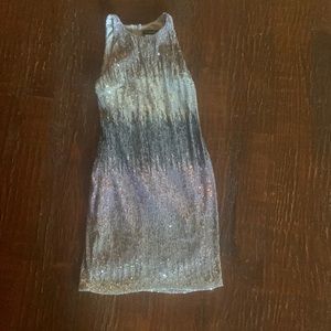 B. Darlin Sleeveless Round Neck Stripped Sequin-Embellished Dress. Size 1/2